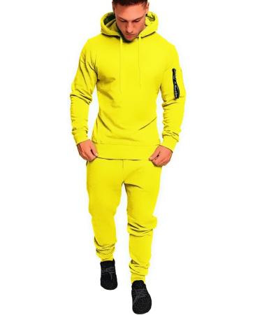 Hakjay Mens Sweatsuits Sets, Track Suits Men Set, Jogging Suits with Zipper Pockets Yellow X-Large
