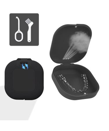 Cute Retainer Case Set Slim Aligner Case with Vent Holes Compatible with Invisalign Mouth Guard Case for Women Men Retainer Cases with Retainer Removal Tool and Toothbrush Black