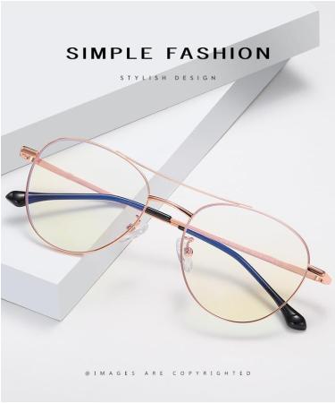 SERONI Double Girder Metal Round Frame Blue Light Blocking Glasses for Men & Women - Anti UV Ray Computer & Reading Glasses - Rose Gold 50mm - Buy Online on GoSupps.com