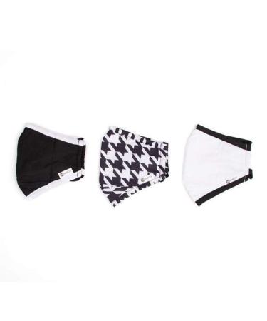 MIAMICA 3 Fashion Cloth Face Mask Nose Wire Cotton Breathable Double Layer Machine Washable Reusable Adjustable Ear Strap Inner Pocket for Removable Filter - Houndstooth, Black, White Black and White