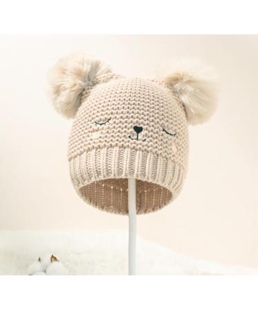 XYIYI Baby Kids Winter Warm Knit Hat with Crochet Fur Pom Beanie Cap - Bear Khaki | 6-24 Months Boys Girls - Buy Online on GoSupps.com