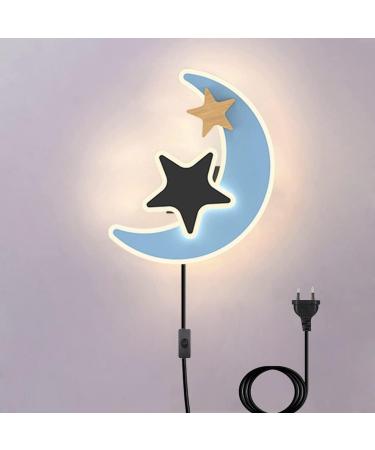 Buy Moon & Star LED Wall Lamp for Kids - Blue Wall Light with Switch & Cable | Perfect Decoration for Children's Room - Buy Online on GoSupps.com
