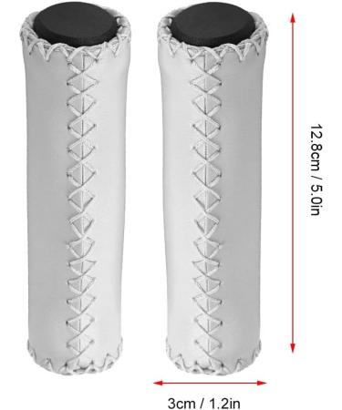 Vintage PU Leather Bike Handlebar Grips - Anti-Slip Hand-Stitched Grips for MTB, BMX, Road, Mountain Bikes - White - Buy Online on GoSupps.com