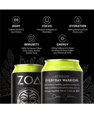ZOA Zero Sugar Energy Drink - Lemon Lime 12 Pack | 160mg Natural Caffeine, Supports Immunity & Focus - Buy Online on GoSupps.com