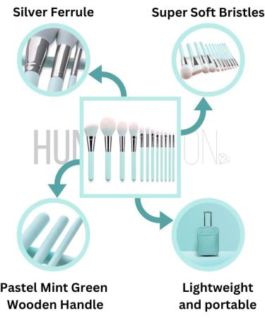 Makeup Brushes HUNYLONDON 12PC Makeup Brush Set Premium Soft Synthetic Bristles Pastel Mint Green Foundation Powder Contour Eyeshadow Brushes For Women Girls Makeup Artist Vegan Friendly - Buy Online on GoSupps.com