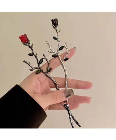FRCOLOR Metal Chopsticks Flower Hair Accessories Rose Flower Hair Sticks Flower Hair Pin Retro Hair Chopstick Bun Hair Holder Valentines Day Black+Red Metal Chopsticks Flower Hair Accessories - Buy Online on GoSupps.com