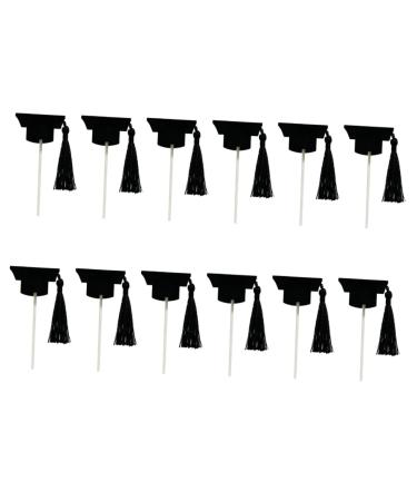 VINTORKY 12pcs Graduation Season Card 2023 Gradcupcake Topper Cupcake 2022 Topper Happy Graduation Diploma Mini Top Hat Graduation Caps Cake Topper Chinstrap Finished Product Paper Student Black 10X3.8X3.8CM