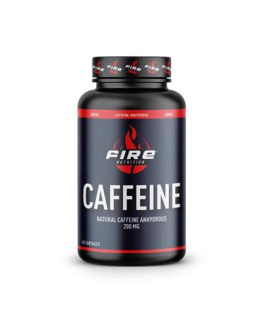 Fire Nutrition Caffeine 60 Caps - 200 MG per Caps - Natural Caffeine Anhydrous - Natural Anhydrous Caffeine - 100% Caffeine - 100% Caffeine -