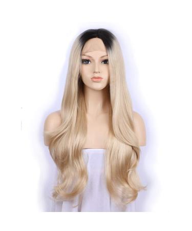 Buy SHIYID Blonde Wig with Dark Roots - Two Tones Long Wavy Front Lace Synthetic Wig for Women | High Temperature Fiber - Buy Online on GoSupps.com