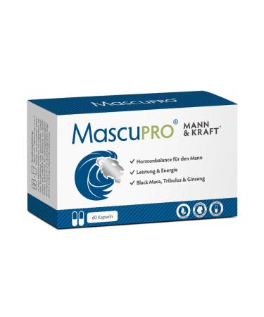 Mascupro Mann & Kraft - 20: 1 Black Maca Tribulus Terrestris Bockshorn clover cordyceps zinc & amino acids |60 capsules for energy performance & hormone balance