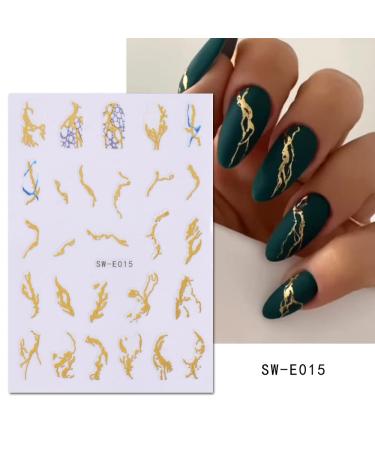 Marble Nail Art Stickers Decals Cyan Blue Gold Stripe Line - 6 Sheets - Buy Online on GoSupps.com
