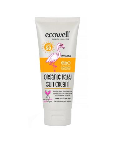 ECOWELL Organic Baby Sun Cream 50 SPF | UVA/UVB Protection, Water Resistant, Vegan | Reef Friendly Baby Sunscreen - Buy Online on GoSupps.com