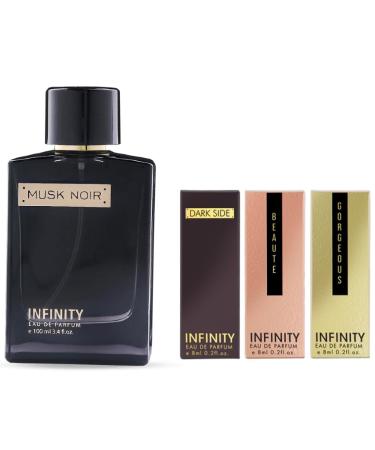 Infinity Musk Noir EDP For Men With 3 Travel Minis Liquid Eau De Parfum Long Lasting Skin Friendly Premium Luxury Perfume With Musky Notes 124ml - Buy Online on GoSupps.com