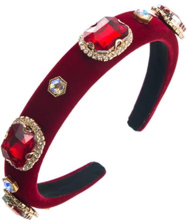 Crystal Rhinestone Headbands Embellished Headband Velvet Padded Wide Hairbands Party Wedding Headpiece Hair Accessories for Women (CCryRed) - Buy Online on GoSupps.com