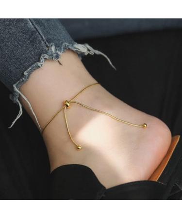 Xerling Simple Boho Gold Silver Adjustable Ankle Bracelet for Women - Minimalist Foot Jewelry in Gold - Buy Online on GoSupps.com