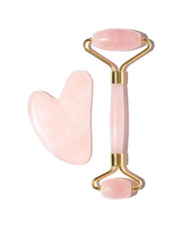 CHADO Roller & Gua Sha Set - Genuine Rose Quartz Facial Tools for Radiant Skin Drain & Sculpt