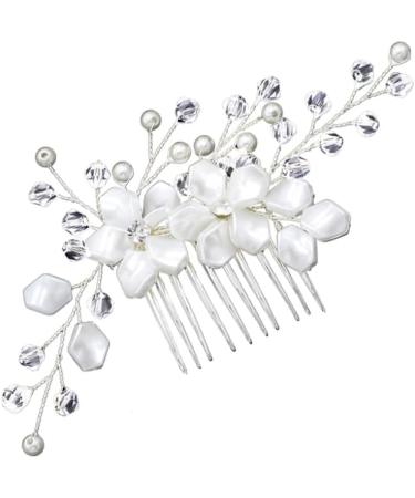 minkissy Wedding Headpiece Bridal Headdress wedding headgear rhinestones pearl flower comb white accessories Pearl Rhinestone Hair Comb Wedding dress Wedding Hair Comb - Buy Online on GoSupps.com