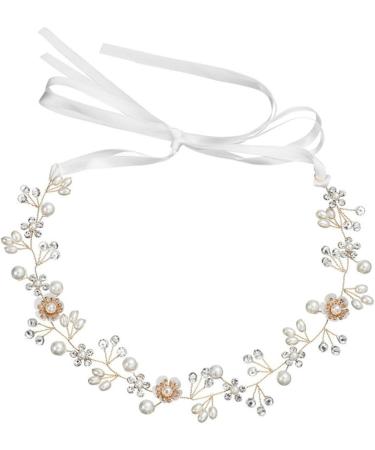 Lurrose Pearl Rhinestone Hair Hoops Princess Wedding Ribbon Headpiece Crystal Headwear Pearl Hair Decorations for Bride - Buy Online on GoSupps.com