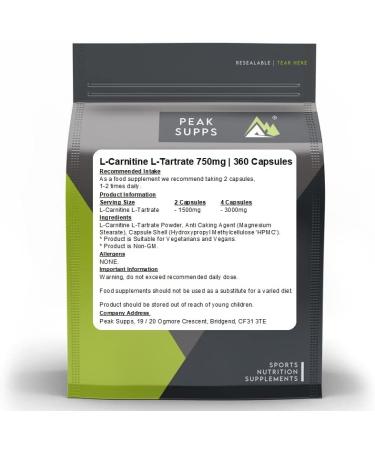 L-Carnitine L-Tartrate Capsules 750mg - 360 Pack | LCLT - Buy Online on GoSupps.com