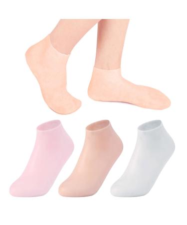 Silicone Gel Moisturizing Socks, Aloe Socks, Pedicure Socks for Repairing Dry Feet, Cracked Heel and Softening Rough Skin, Calluses, S, 3 Pairs