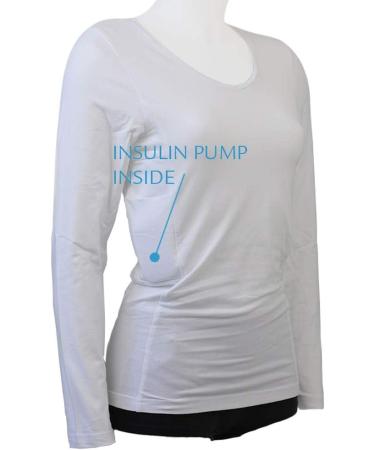 ANNAPS Women's White Diabetes Long Sleeve T-Shirt with Insulin Pump Pockets - Size L - Buy Online on GoSupps.com
