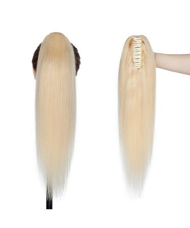 Claw Clip Ponytail Extension Human Hair Jaw on Pony Tail Hairpieces Clip in Ponytail Hair Extension 100% Remy Real Human Hair One Piece Straight 16 Inch #613 Bleach Blonde 16 Inch (Jaw) #613 Bleach Blonde