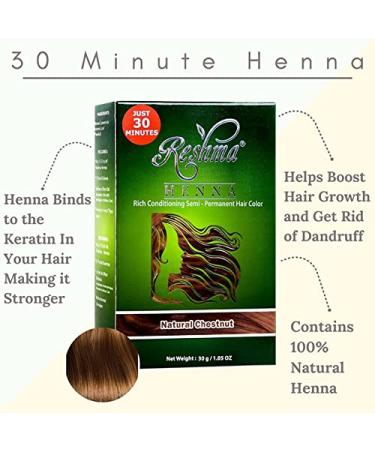 Reshma Beauty 30 Minute Henna Hair Color with Herbs for Soft, Shiny Chestnut Hair - 1.05 oz Pack - Buy Online on GoSupps.com