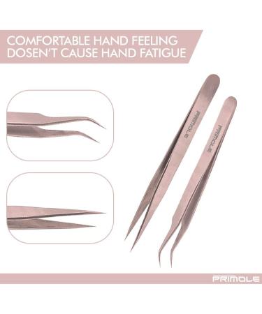 Primole Stainless Steel Eyelash Extension Tweezers Set - Straight and Curved Precision Tweezers for Volume Lash Extensions (Rose Gold) - Buy Online on GoSupps.com
