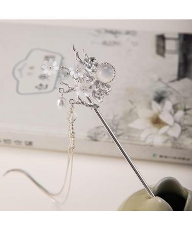 Silver Cloud Pearl Hairpin Hair Clasp Sticks Picks White Flower Crystal Long tassels Hair Accessories For Long Hair Women Wedding Hanfu Cheongsam (Silver cloud) - Buy Online on GoSupps.com