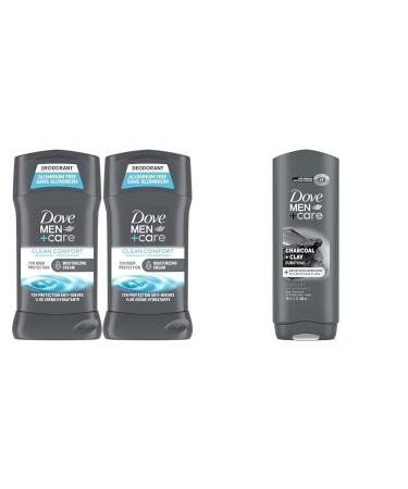 DOVE MEN + CARE Deodorant Stick Moisturizing Deodorant For 72-Hour Protection Clean Comfort Deodorant & Elements Body Wash Charcoal + Clay Effectively Washes Away Bacteria