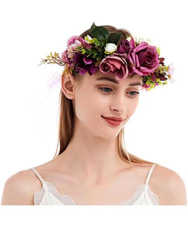 Buy Women s Floral Headband Wreath Crown - Fuchsia Ribbon for Festivals & Weddings | HH88-2 - 1 Count - Buy Online on GoSupps.com