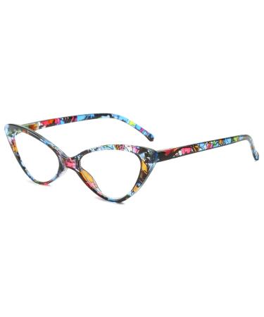 Lanomi Fashion Reading Glasses Women Cat Eye Glasses Small Vintage Plastic Visual Aid Lightweight Reading Aid Blue Floral Pattern 2.0 x