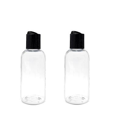 Oak & Sage 4oz (120ml) Boston Round Empty Clear Plastic PET Bottles With Black Shampoo Caps - 24/410 cap size - BPA Free - (2 pack)  4oz 2 Pack