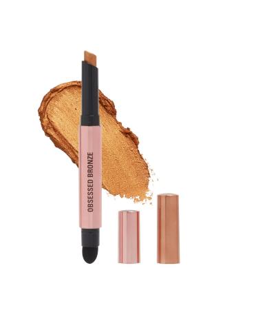 Makeup Revolution- Lustre Wand Shadow Stick- Obsessed Bronze | Ultra-pigmented & Shimmery lids | Seamless glide | Buildable Metallic Formula | Sponge to dab & blend the shades-1.6 g