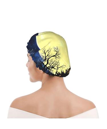 Halloween Moon Pumpkin Printed Shower Cap - Waterproof, Fits All Head Sizes and Hair Textures - Buy Online on GoSupps.com