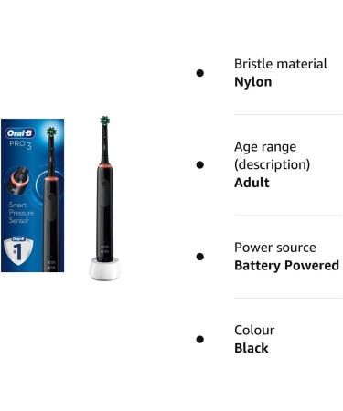 Oral-B Pro 3 Electric Toothbrush - Christmas Gift for Adults | 3 Modes, Teeth Whitening, 1 Cross Action Head | UK Plug 3000 Black - Buy Online on GoSupps.com