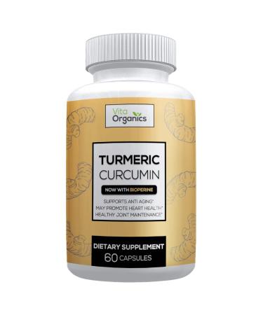 Vita Organics Turmeric Curcumin w/Black Pepper Extract BioPerine for Joint Health Support Mobility Prevent Natural Wear and Tear 60 Veggie Capsules Made in USA