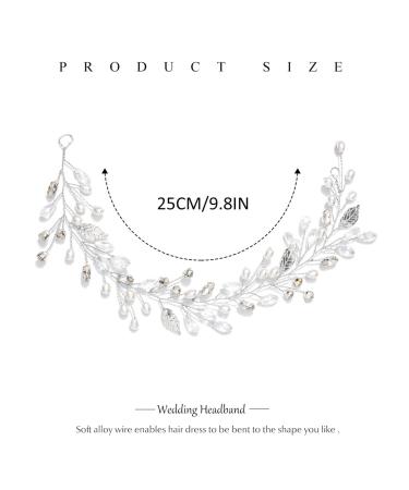 Catery Silver Crystal Pearl Wedding Headband - Bridal Hair Vine for Women and Girls - Buy Online on GoSupps.com