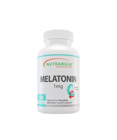 NutraBulk Melatonin - 1 mg Quick Release Nighttime Sleep Aid for Kids and Adults - 300 Chewable Tablets - Cherry Flavored
