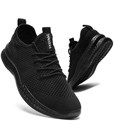 LANGFEUU Mens Walking Shoes Non Slip Tennis Shoes Lightweight Breathable Mesh Casual Workout Gym Sneakers 12 Black