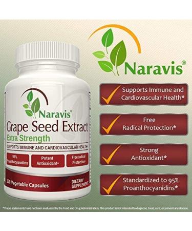 Grape Seed Extract 400mg - 95% Polyphenols Proanthocyanidins - 120 Veggie Capsules - Non-GMO Antioxidant Supplement by Naravis - Buy Online on GoSupps.com