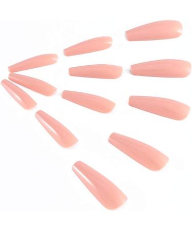 Brishow Coffin False Nails Long Fake Nails Pure Color Ballerina Stick on Nails Glossy Full Cover Acrylic Press on Nails for Women and Girls (Beige) - Buy Online on GoSupps.com