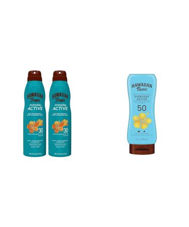 Hawaiian Tropic Everyday Active Sunscreen SPF 30 Twin Pack and SPF 50 Lotion | Sunscreen Bundle with 6oz Spray and 8oz Lotion