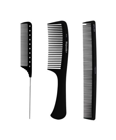 Precision Barber Combs Set Tail Pin Hair Cutting Styling Combs Trio for Expert Grooming By Majestik+ Set of 3