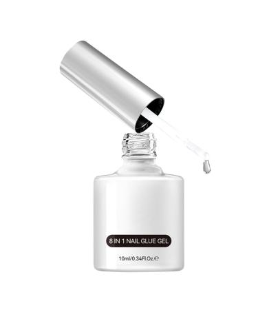 Nail Glue Gel 8 in 1 Long-Lasting Hold | Nail Extension Builder Gel Reinforcement | Stain-Free Sealer Base Coat and Rhinestone Glue Professional Manicure for Travel