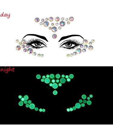Luminous Face Gems Tattoo Stickers - Glow in the Dark Fluorescent Rhinestone Temporary Tattoos for Halloween & Christmas (4 Sets) - Buy Online on GoSupps.com