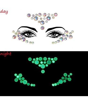 Face Gems Glitter Glow in The Dark, 4 Pcs Face Jewels for Festival