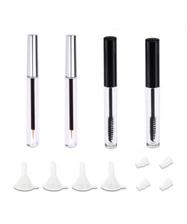 8ml Mascara Tube Empty and Wand Eyelash Cream Container Bottle 7ml Transparent Empty Mascara and Eyeliner Tubes with Rubber Inserts and Funnels Set for Castor Oil DIY Mascara(Silver  Black) Set 02
