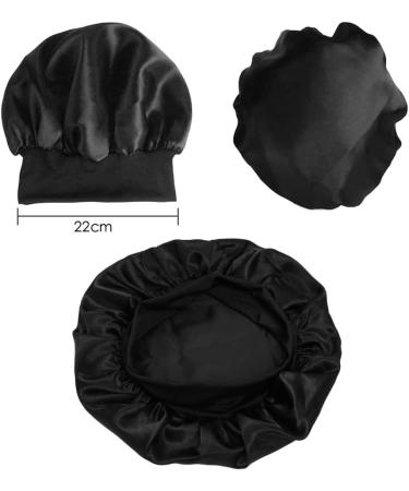 Satin Hair Bonnet for Women - Wide Elastic Band, Silk Shower Cap for Night Sleep and Curly Hair Protection - Black - Buy Online on GoSupps.com