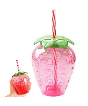 Strawberry Shaped Kawaii Cup with Straw for Boba Tea Pp Cute Cups with Lid and Straw Kawaii Tea Cup Bottle for Women